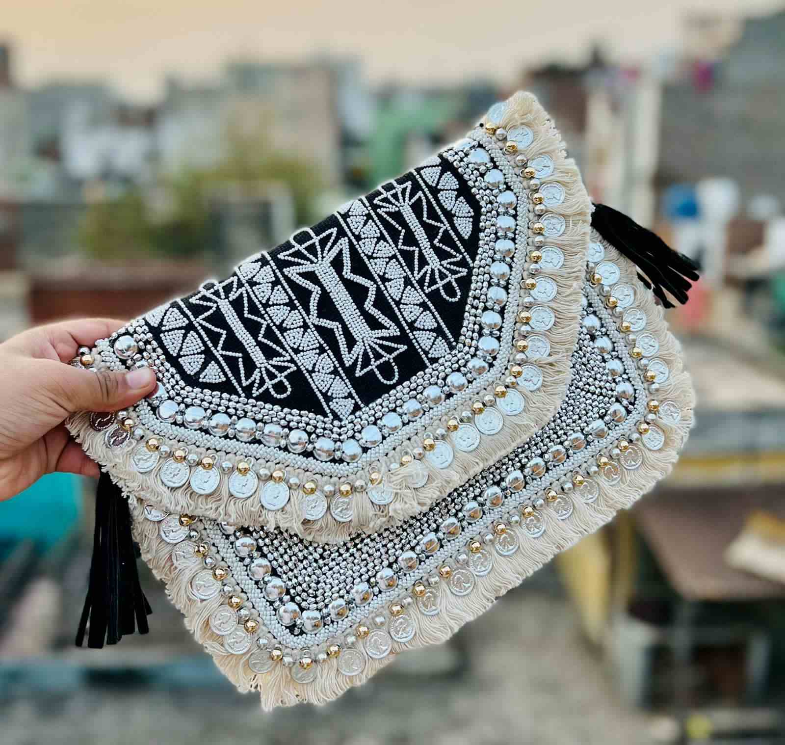 Big Black Boho Bag with White Beads Cherriscope Lifestyle