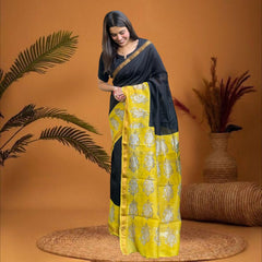 Cherriscope Black Maheshwari Silk Saree