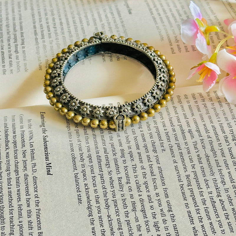 Buy Silver Golden Two Tone Openable Bangle Online
