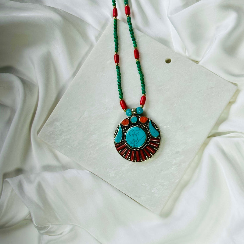 Coral Turquoise Tibetan Pendant