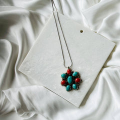 Coral and Turquoise Flower Pendant