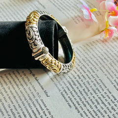Dual-Tone Silver Gold Openable Bangle Bracelet