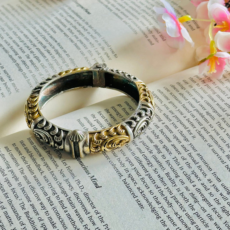 Dual-Tone Silver Gold Openable Bangle Bracelet