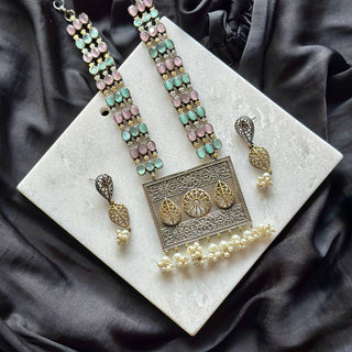 Dual-Tone Silver Pendant Necklace Set - Cherriscope