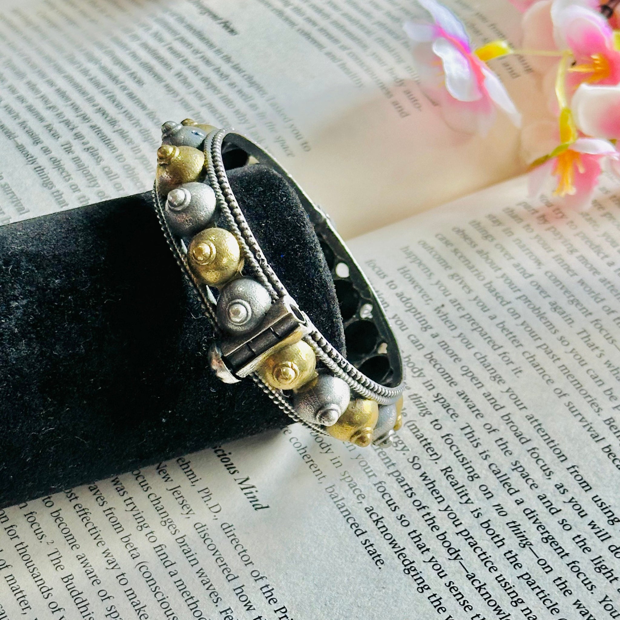 Golden Vintage Style Silver Bangle Bracelet 