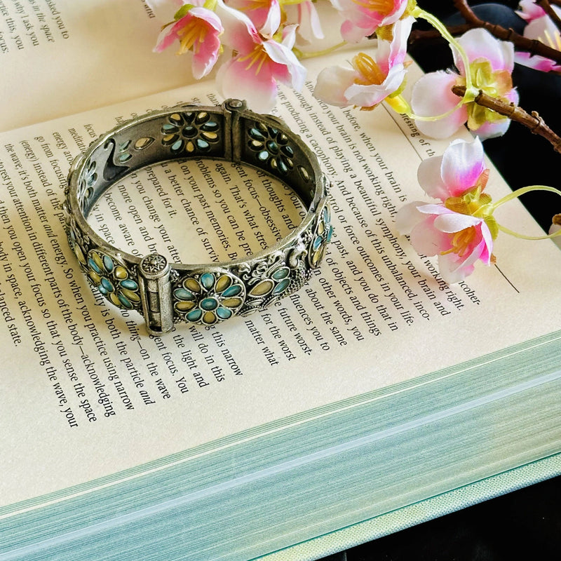 Green Silver-Plated Cuff Bracelet 