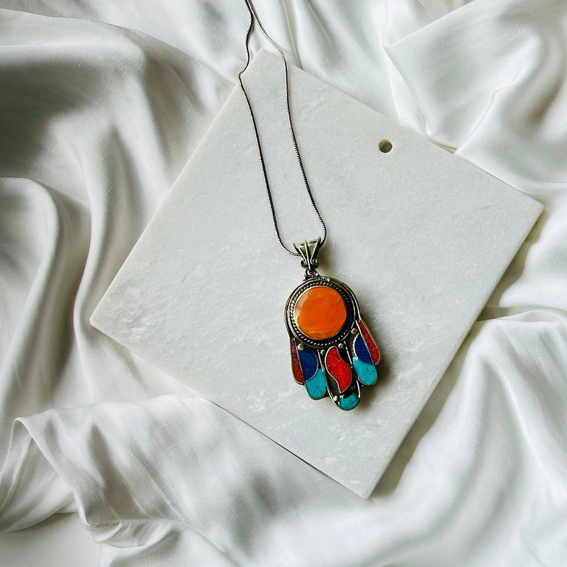 Turquoise and Coral Pendant - Handcrafted Elegance