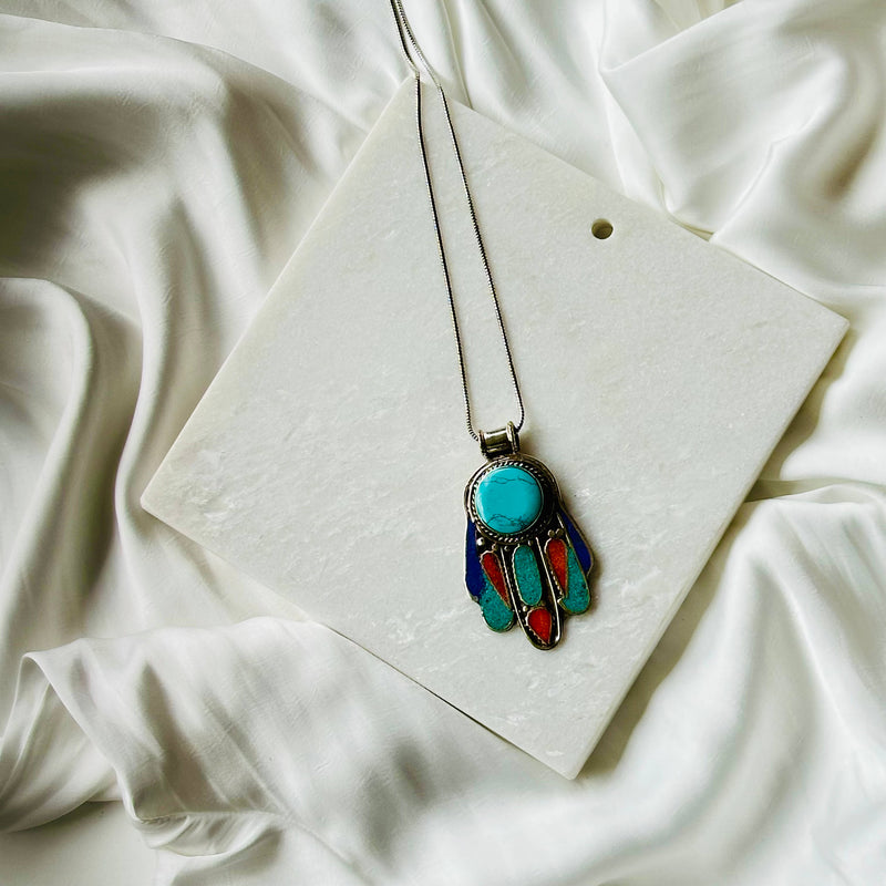 Tibetan Pendant with Natural Turquoise Stone