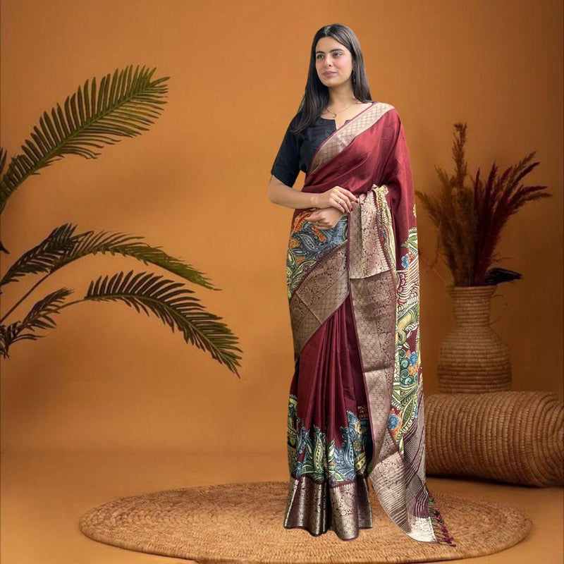 Cherriscope Maroon Dola Silk Saree