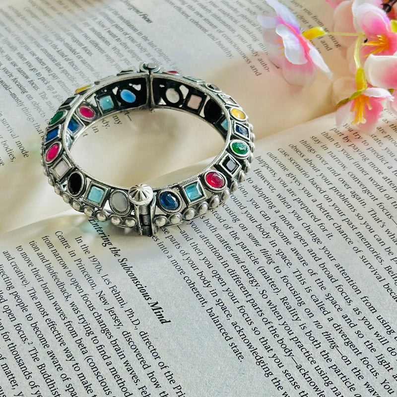 Multicolor Stone Brass Bangle Bracelet
