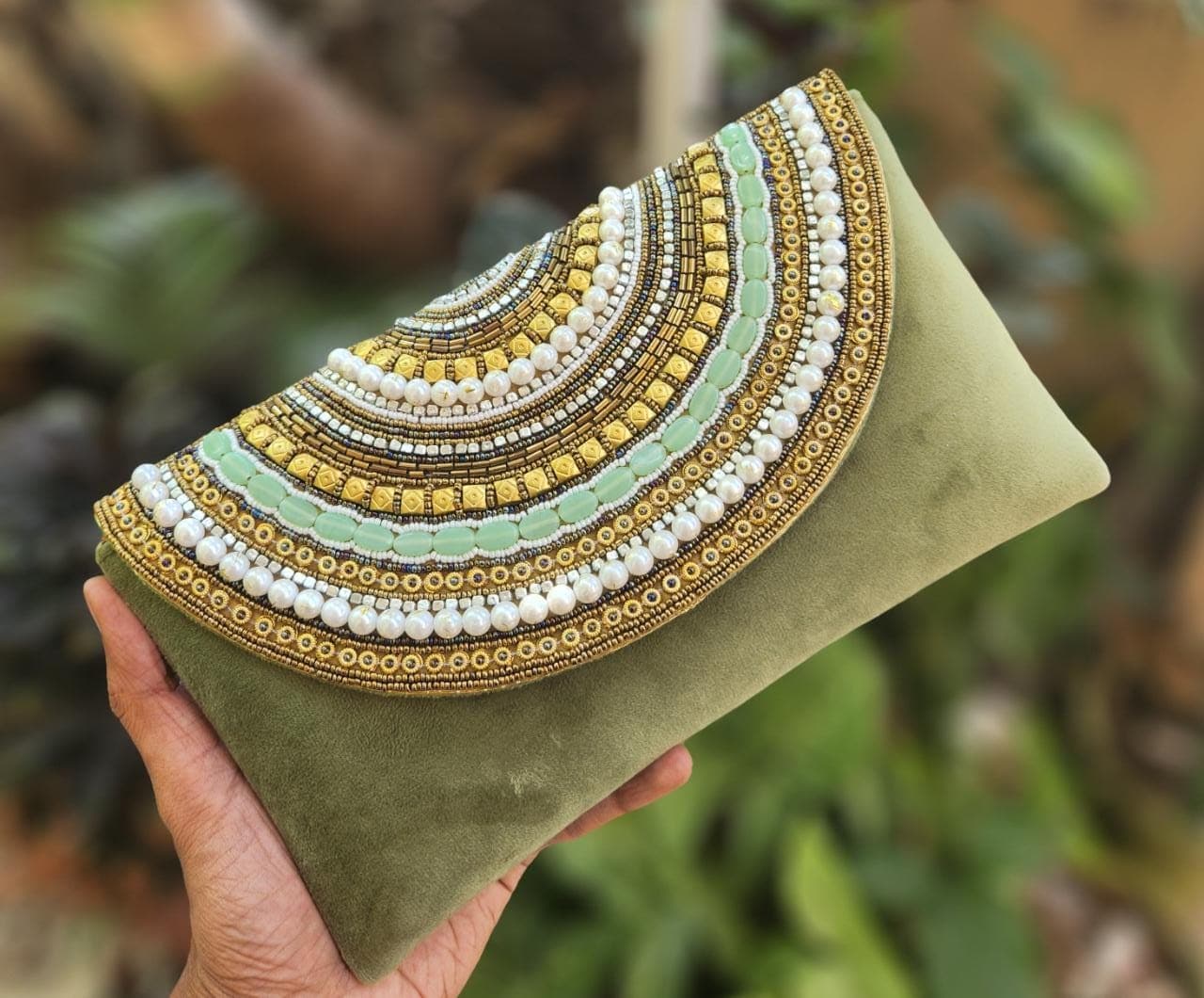 Green velvet clutch sale