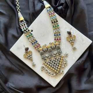 Multi Color Oxidized Silver Long Necklace - Cherriscope