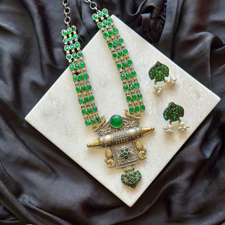 Dual-Tone Pendant Long Necklace Set - Cherriscope