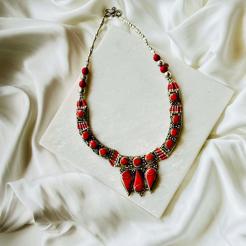 Red Coral Tibetan Silver Necklace