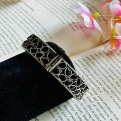 Silver-Toned & Black Bangles