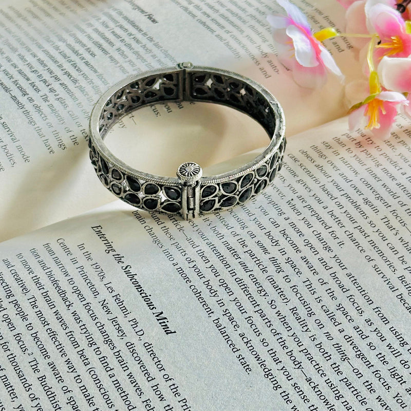 Silver-Toned & Black Bangles