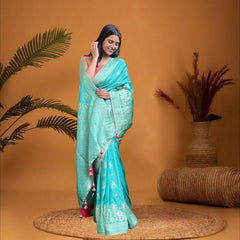 Cherriscope Sky Blue Dola Silk Saree