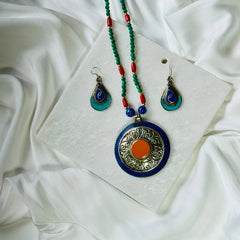 Tibetan-Style Pendant Necklace with Earrings