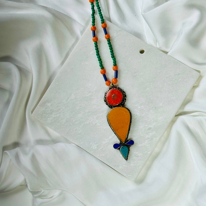 Tribal Nepal Tibetan Stone Pendant Necklace