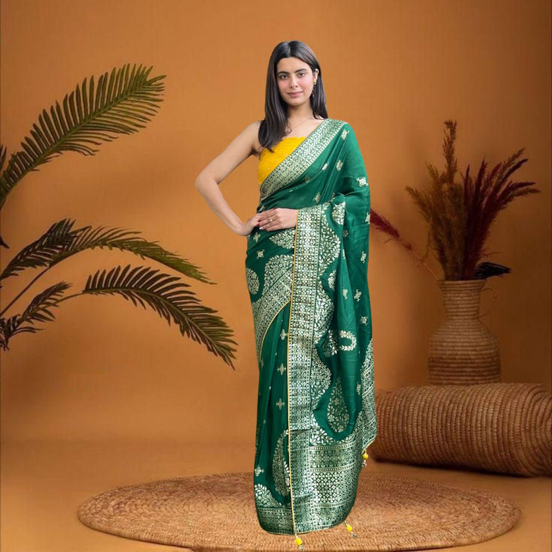 Cherriscope Green Dola Silk Saree